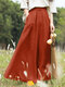 Women Solid Cotton Casual Wide Leg Pants With Pocket - Orange