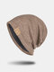 Unisex Knitted Solid Color Letter Rivet Leather Label Warmth Casual Beanie Hat - Khaki