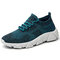 Men Knitted Fabric Breathable Light Weight Sport Running Shoes - Blue