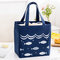 Drawstring Lunch Tote Bag Picnic Cooler Insulated Handbag Food Storage Container - Navy