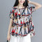 Cotton And Linen T-shirt Female Short-sleeved Dress New Loose Casual Han Fan Print Skirt Pendulum Round Neck Doll Shirt - Sailing flower
