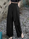 महिलाओं के लिए सॉलिड पॉकेट बेल्ट वाइड लेग पैंट - काली