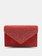 JOSEKO Ladies Satin Flap Hot Diamond Evening Bag Elegant Clutch Chain Shoulder Bag - Red