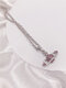 Collana con ciondolo Saturno con perle di cristallo lucide di lusso con diamanti pieni - #01