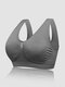 Plus Size Women Solid High Elastic Pleats Removable Pad Wide Straps Yoga Sports Bra - Gray