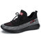 Men Breathable Knitted Fabric Non Slip Soft Running Casual Sneakers - Black Gray