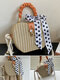 Women Straw Fashion Weave Silk Scarf Crossbody Bag Brief Handbag - Orange