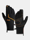 Men Dacron Polar Fleece Reflective Strip Plus Velvet Full-finger Warmth Outdoor Waterproof Windproof Non-slip Touchscreen Gloves - Black+Orange