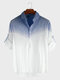 Men Cotton Gradient Printing Casual Long Sleeve Shirt - Dark Blue