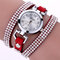 DUOYA Fashion Round Dial Wristwatch Full Rhinestones Bracelet Watch Multilayer Leather Women Watches - Red