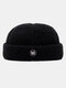 Unisex Lamb Wool Solid Color Letter Round Label All-match Warmth Brimless Beanie Landlord Cap Skull Cap - Black