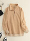 Solid Zip Front Pocket Long Sleeve Lapel Women Sweatshirt - Apricot