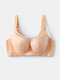Women Solid Color Lace Underwire Gather Push Up Back Closure Bra - Nude