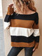 Striped Color Block Knit O-neck Long Sleeve Sweater - Black