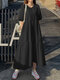 Solid Pocket Half Sleeve Ruffle Casual Cotton Maxi Dress - Black