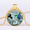 Fashion Creative Blue Hummingbird Pendant Necklace Round Glass Women Necklace Jewelry Gifts - Gold