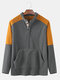 Mens Contrast Patchwork Button Up Fleece Casual Pouch Pocket Sweatshirts - Grey