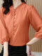 Women Solid Texture Frill Neck Casual 3/4 Sleeve Shirt - Orange