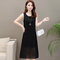 solid color sleeveless long vest dress sling thin bottoming dress - Black
