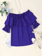 Chiffon Ruffle Tiered Drawstring Solid Off Shoulder Blouse - Blue
