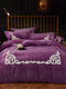4Pcs Crystal Velvet Towel Embroidered Plain Color Comfy Bedding Set Sheet Duvet Cover Pillowcase - #05