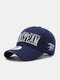 Unisex Cotton Letter Print Embroidery All-match Adjustable Outdoor Sunshade Baseball Caps - Navy