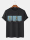 Mens Van Gogh Funny Pattern Short Sleeve 100% Cotton Shirts - Black