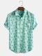 Mens Holiday Marine Crab Printed Chest Pocket Short Sleeve Shirt  - Green