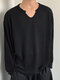 Men Casual V-neck Pullover Long-sleeved T-Shirt - Black