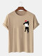 T-shirt casual a maniche corte da uomo con cappello natalizio e stampa sul petto di gatto - Cachi