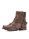 Men Western Style Square Toe Block Heel Harness Cowboy Boots - Coffee