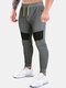 Mens Color Block Patchwork Drawstring Waist Sports Joggers Pants - Dark Gray