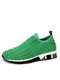 Plus Size Women Casual Walking Shoes Comfy Striped Suede Sock Sneakers - Green