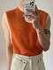 Mens Hollow Out Knit Contrast Trim Sleeveless Tank - Orange