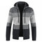 Mens Thick Velvet Fleece Thermal Knitting Hooded Color Matching Sweater - Dark Grey