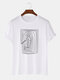 Mens Funny Figure Line Print 100% Cotton Short Sleeve T-Shirt - White