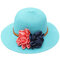 Women Trilby Beach Sun Hat Flower Elegant Straw Floppy Travel Cap - Sky Blue