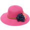 Women Trilby Beach Sun Hat Flower Elegant Straw Floppy Travel Cap - Rose Red