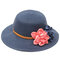 Women Trilby Beach Sun Hat Flower Elegant Straw Floppy Travel Cap - Navy
