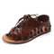 Large Size Women Hollow Gladiator Strappy Flat Sandals - Brown