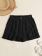Solid Ruffle Pleated Button Wide Leg Shorts For Women - Black