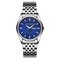 Classic Mens Silver Watches Business Luminous Date Stainless Steel 30M Waterproof Quartz Watches - Blue