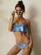 Women Tie Dye Bikini Flounce Spaghetti Straps Women Swimsuit - Blue