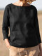 Solid Long Sleeve Casual Crew Neck Blouse For Women - Black