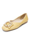Women Fashion Elegant Pearls Decor Ballet Shoes Loafers Comfy Square Toe Soft Flats - Yellow