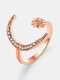 Vintage Star Moon Women Ring Adjustable Open Inlaid Diamonds Finger Ring Jewelry Gift - Rose Gold