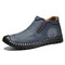 Menico Men Hand Stitching Leather Slip Resistant Soft Casual Slip On Boots - Blue