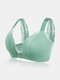 Women Front Closure Beauty Back Lace Wireless Breathable Lightly Lined Bra - Green
