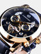 Fashion Men Automatic Watch Week Year Genuine Leather Strap Display Mechanical Watch - Gold