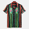 Mens Funny Hit Color Striped Printed Turn Down Collar Short Sleeve Casual Loose Shirts - As Picture